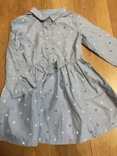 Ｈ&M 花柄刺繍 水色 長袖シャツワンピース