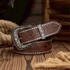 ウエスタンベルト　メンズ　スタッズ　ベルト　アメカジ　レザー　Y2K ブラウン
