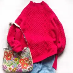 美品 グリーンレーベル リラクシング ハミルトン アランニット フューシャピンク