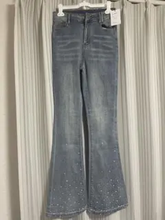 ビジューデニムフレアパンツ[at2310]