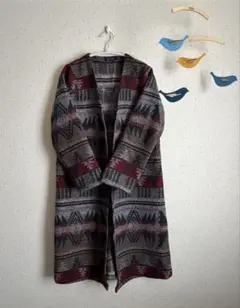 レディース　ロングカーディガン　オルテガ柄　羽織り