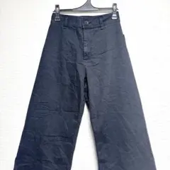 【ZARA】ハイウエスト ワイドレッグ デニムパンツ ブラック カットオフ 38