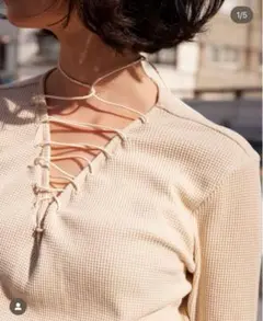 Solov LACE UP THERMAL TOPS ベージュ