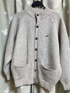 クロコダイル　グレー ニット カーディガン ボタン付き　M