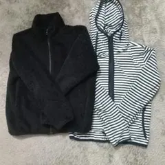 UNIQLO 2着　ボアフリースジャケット　M レディース フード付きボーダー