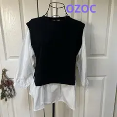 OZOC レイヤード長袖シャツ　ブラック×ホワイトのサムネイル