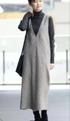 美品　B:MING by BEAMS チェック柄 Vネックワンピース　ジャンスカ