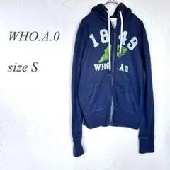 WHO.A.0 フルジップパーカー S ネイビー ビックプリント 534