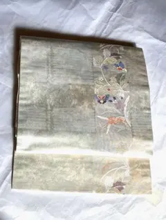 名古屋帯 白箔系 花と蝶刺繍