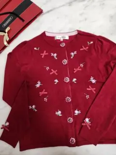 ✨Super Beauty ✨スーパービューティー✨赤 カーディガン ✨L✨42