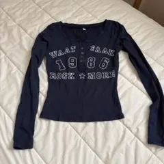 Y2K ネイビー 長袖 Tシャツ