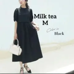 Milk tea マタニティ半袖ワンピース　授乳ワンピースMブラック