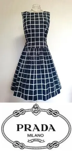 極美品✨希少プラダフレアスカート ギンガムチェックレース美