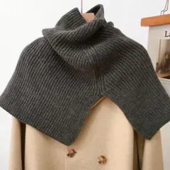 グレーニット ネックウォーマー タートル ケープ マフラー ポンチョ スヌード