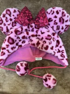 ミニー　ヒョウ柄　ファンキャップ　ピンク
