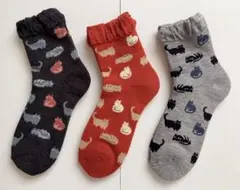 レディースソックス3足22-24cm冬用厚手　あったかパイル編み　ゆったり口ゴム