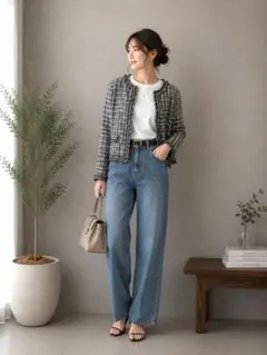 美シルエット✨anyFAM ツイードジャケット リボン フリンジ 通勤オフィスのサムネイル