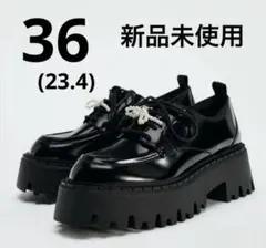 ZARA ビジュー付きレースアップシューズ 36 ローファー