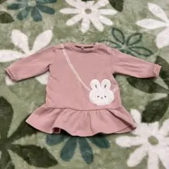 ウサギポシェット風 ピンク 裏起毛 長袖トレーナー