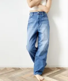 sale 【24】ヤヌーク ハイウエストワイドデニム ブルージーンズ