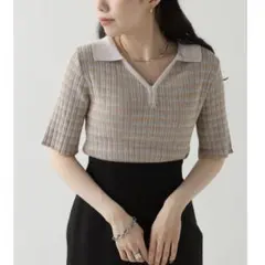 衿付き　ボーダー　ニット　プルオーバー