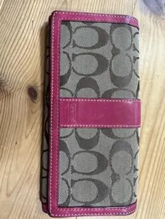 Coach ロゴ入り長財布 ブラウン/ピンク