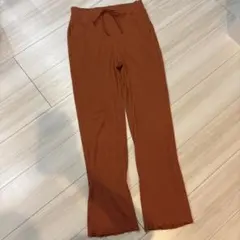 オレンジパンツ カラーパンツ リブパンツ ウエストゴム フリル Lサイズ