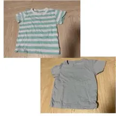 無印良品　2枚セット　ストライプ　無地　半袖Tシャツ