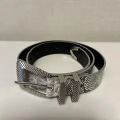 ヘビ柄合成皮革ベルト シルバーバックル