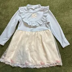 水色フリルリボン付きワンピース 110