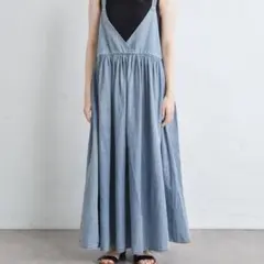 【美品】ピュアルセシン 綿麻デニムワンピース キャミソールワンピース　サロペット