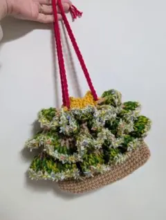 クリスマスツリー　フリル巾着袋(かぎ針編み)