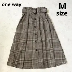 one wayスカート フレア Aライン チェック柄 茶黒 ベルト付Mのサムネイル