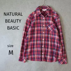 NATURAL BEAUTY BASIC チェック柄長袖シャツMサイズ　レッドのサムネイル