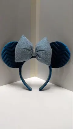 ミニー耳カチューシャ ダークブルー　ベロア