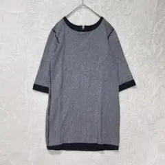 ストライプ柄 チュニック 七分袖 カットソー ロング丈 体型カバー ゆったり