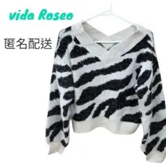 【vida Roseo】美品 ゼブラ柄 Vネックセーター レディース オフショル