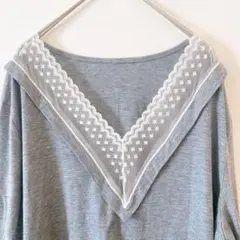 一点物✨【XL】Vネック 長袖Tシャツグレー レース カジュアル可愛い