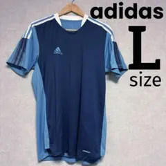 adidas 3本ライン ロゴ プリント ゲームシャツ Tシャツ 半袖 ブルー系のサムネイル
