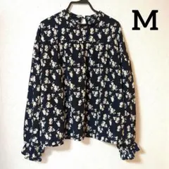 GORGE　花柄長袖ブラウス　スタンドネック　ネイビー　Mのサムネイル