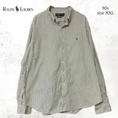 90s Ralph Laurenラルフローレン グリーンストライプシャツ XXL