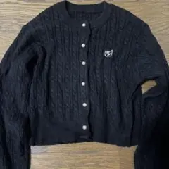GRL グレイル　刺繍　ケーブルニットカーディガン　長袖　セーター　黒　ブラック