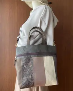 超軽量♡倉敷畳縁そとポッケつき2way毎日トート(ブラウンミックス)