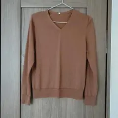 無印良品　レディースブラウン Vネック ウールセーター 長袖