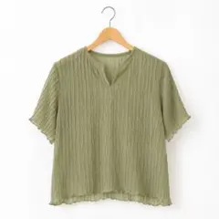 JUNOAH 半袖 ブラウス スキッパーネック プリーツ加工