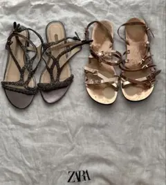 2 ZARA ローズゴールド フラットサンダル