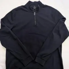 HUGO BOSS ハーフジップ リブ編みトレーナー 綿 濃紺　XXLのサムネイル