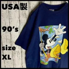 USA製 90s ディズニー ミッキーT XL 鬼フェード シングルステッチ 紫