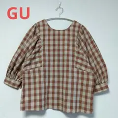 GU　チェック柄バルーンスリーブブラウス　Sサイズ 前後2WAY