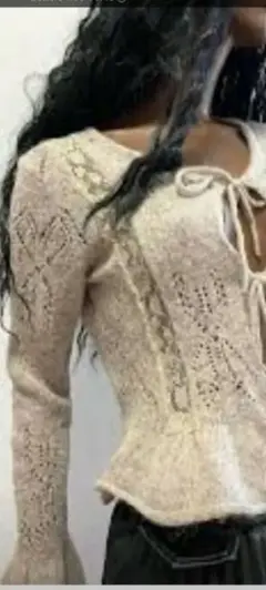 ZARA ベージュ レース編み カーディガン L　モヘアニット